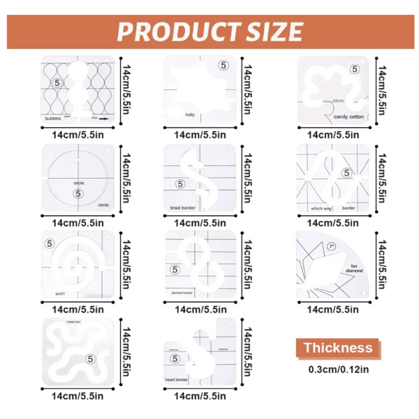 14 Piece Quilting Template Set